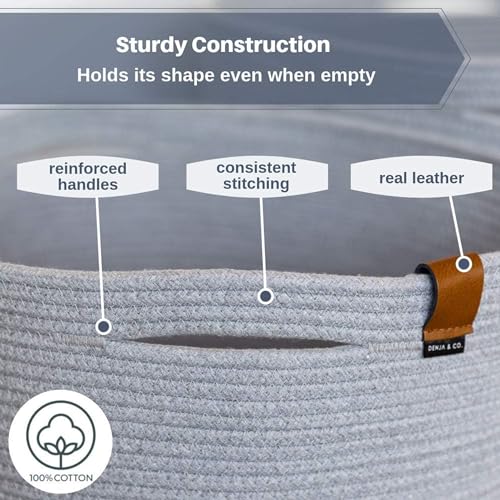 DENJA & CO Large Blanket Basket for Living Room - Decorative Woven Baskets for Storage | Cotton Rope Large Baskets for Blankets, Pillows, Toys, or Laundry | Light Gray (17.7" Wide x 11.4" Tall) - color: Light Grey, size: Large (17.7"W x 11.4"H)
