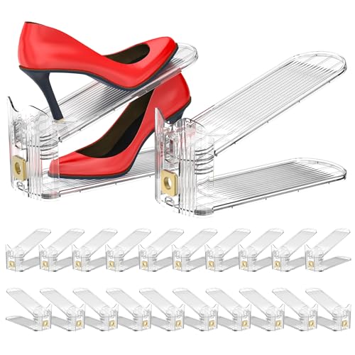 Shoe Slots Organizer,Adjustable Shoe Stackers,20 Pack Shoe Space Savers,Shoe Storage Holder for Closet,Transparent - size: 20 Pack