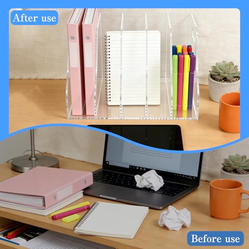 5-Tier Clear Acrylic File Holder, Vertical Document Organizer for Magazines, Binders, Notebooks & Envelopes - Multi-Purpose Desk Storage for Home Office（A4,5 Sections） - size: A4, 5 Sections