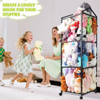 NomNest Stuffed Animal Storage Zoo, Large Carbon Steel Plushies Organizer, Heavy Duty Metal Teddy Bear Toy Holder with Wheels for Kids' Bedroom & Playroom & Nursery (Wheeled, Black) - color: Wheeled, Black