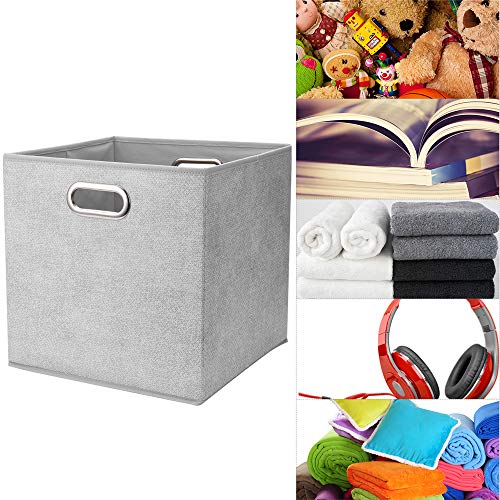 Fabric Cubicle Storage Cubes Bins 10.5x10.5 x 11 In Pattern Collapsible Storage Cube Boxes Grey White Cloth Storage Cubes Baskets Foldable Inserts Drawer Storages for Cube Organizer Storage QY-SC14-3 - color: Gray-white dots(Set of 3)