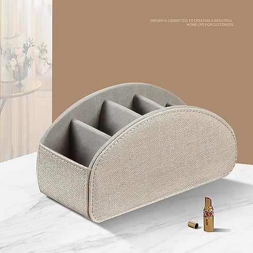 Remote Control Holder PU Leather TV Remote Caddy for Table, 5 Compartments Nightstand Organizer for Bedroom Accessories/Bedside Remotes/Media Controllers/Office Supplies, Decorations for Living Room - color: Beige, size: Large