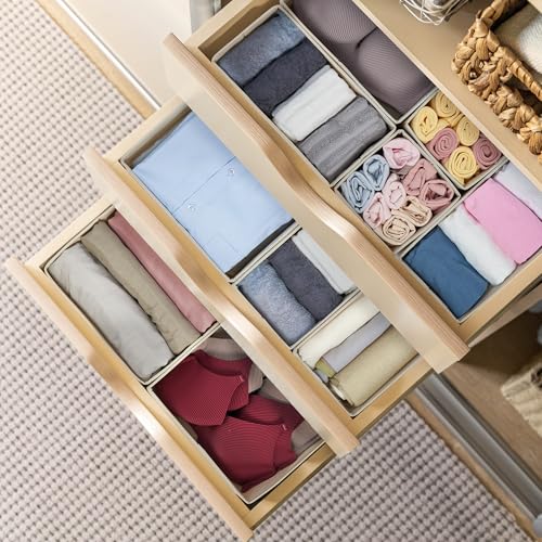 Kootek 16 Pack Drawer Organizer Clothes, Dresser Drawer Organizers for Clothing Fabric Foldable Closet Organizers and Storage Bins for Baby Clothes, Nursery, Underwear, Bras, Socks - color: Beige