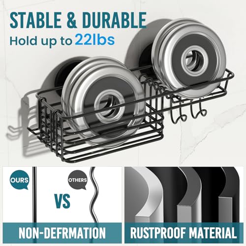 TAILI Shower Caddy Suction Cup with Hooks and Soap holder, Heavy Duty Bathroom Shower Organizer, No Drilling Bathroom Holder with Large Capacity, Metal Black Storage Basket - style: 1×Black