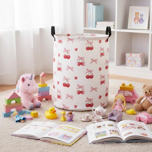 Baby Laundry Basket Baby Nursery Hamper Kids Laundry Basket Toy Storage Bin for Boys Room Decor Gift Baskets for Bedroom Bathroom(Cherry) - color: Cherry