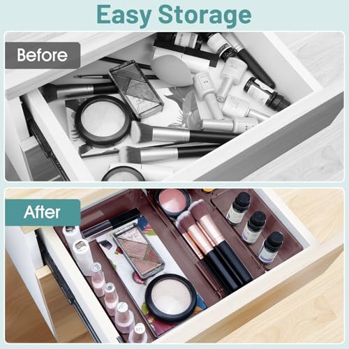 WOWBOX 25 PCS Plastic Drawer Organizer Set, 4 Sizes Desk Drawer Divider Organizers and Storage Bins for Makeup, Jewelry, Gadgets for Kitchen, Bedroom, Bathroom, Office, Clear Brown - color: Brown
