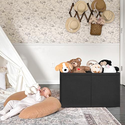 INDRESSME 25"x13"x16" Large Toy Storage, Foldable Storage Bins with Dividers, Toy Chests for Closet, Playroom, Bedroom, Toy Box for Kids, Boys Girls (Black) - color: Black, size: 25"x13"x16"