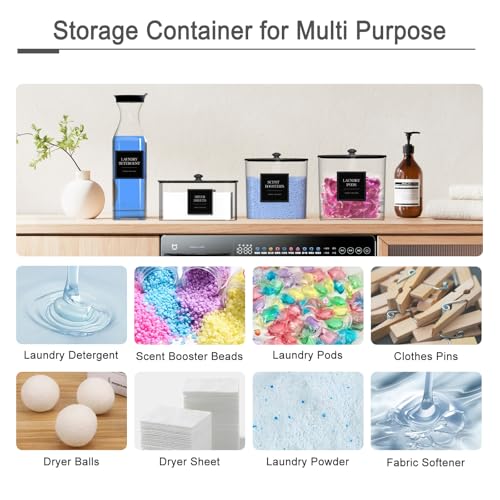 3+1 Pack Laundry Pods Containers & Dryer Sheet Holder & Laundry Detergent Dispenser, Laundry Room Organization and Storage Jars with Lids, Labels and Scoops for Scent Booster Powder Pods, Black Lid - color: Black