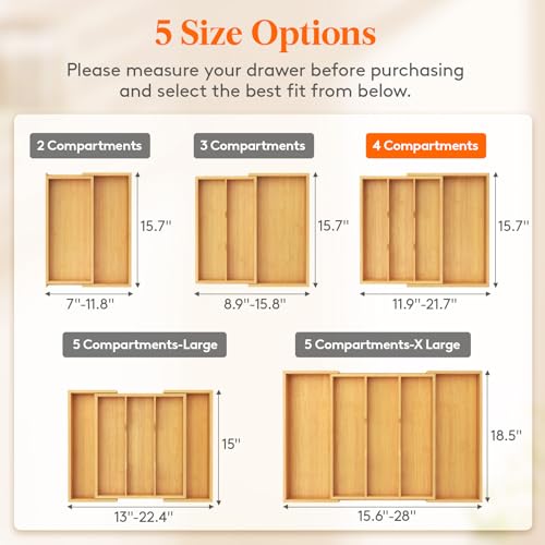 Lifewit Utensil Organizer for Kitchen Drawer, Expandable Cooking Utensil Tray, Cutlery Silverware Flatware Holder, Wood Adjustable Spatula Tools Storage Divider, 30-55 x 40cm, Natural - color: Natural, size: 11.9~21.7'' W x 15.75'' D