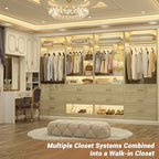 Besiost 4FT Closet Systems with 5 Wood Drawers, 48 Inch Closet Organizer System with 2 Hanging Rods & 7 Shelves, 48" Walk-in Closet, White Oak (48"L x 15" W x 80" H) - color: White Oak