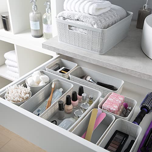Simplify 10 Piece Organizing Set | Multiple Size Bins | Multipurpose | Office | Desk | Dorm | Bathroom | Storage Basket | Small Items | Accessories | Grey