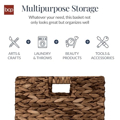 Best Choice Products 12x12in Pack of 5 Cube Storage Baskets, Water Hyacinth Multipurpose Collapsible Organizers, Handwoven Laundry Totes for Laundry, Living Room, Kids Room & Nursery - Brown - color: Brown, size: 12x12in