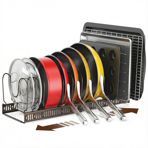 ORDORA Pots and Pans Organizer under Cabinet with Pan Holder: Expandable 11.8"-22.8" Kitchen Cabinet Organizer Rack, 12 Adjustable Dividers Storage for Cookie Sheets, Cutting Boards & Lid, Bronze - color: Bronze, size: 12 Dividers