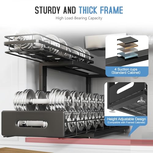 Under Sink Organizer Upgrade To Professional Rails,2-Tier Dual Pull Out Cabinet Storage,Height Adjustable Slide Out Drawers For Bathroom Kitchen,2 Pack-21"Dx12.8"-16.9"H,Black - color: Black, size: 2 Pack-21"Dx12.8"-16.9"H