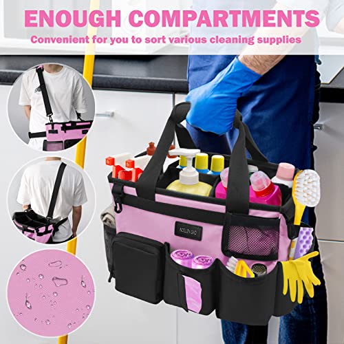 Wearable Cleaning Caddy Bag,Cleaning Supply Tote for Cleaning Supplies, Cleaning Organizer with Adjustable Shoulder and Waist Straps for Cleaners & Housekeepers (Pink, Large) - color: Black-Pink, size: Large