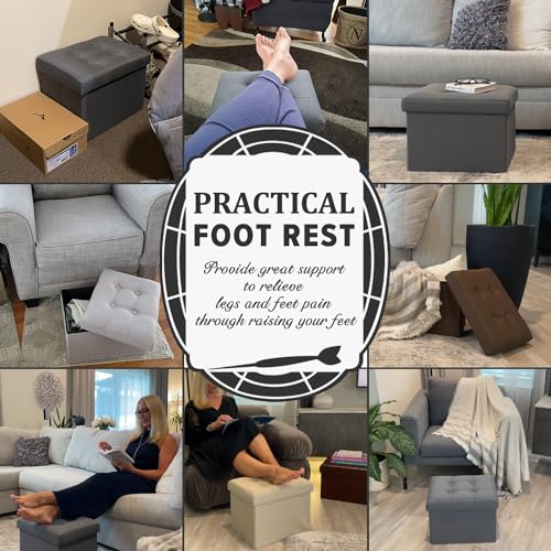 LINMAGCO Ottoman Storage Ottoman with Storage Small Foot Rest Stool Under Desk Stool Short Folding Footrest Linen Cloth Light Gray 16X12X12IN - color: Light Grey(linen), size: 16"X12"X12"
