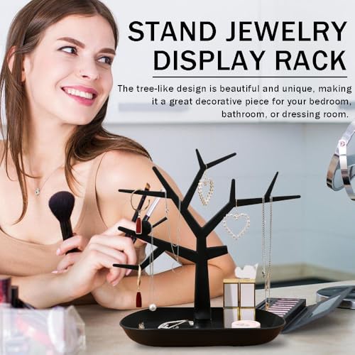 OULIGET Tabletop Key Holder Stand Tree Key Rack,Stand Jewelry Display Necklace Ring Earring Holder Rack,Jewelry Organizer Tray Home Decor for Home Entryway - color: Black