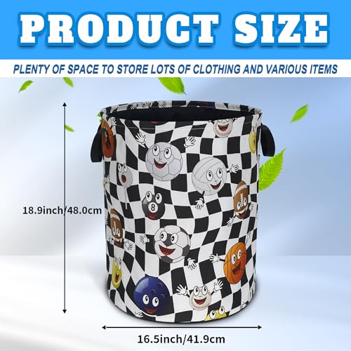 Ball Laundry Basket Oxford Cloth Funny Various Types Of Balls Laundry Hamper With Handle Foldable Portable Clothes Storage Basket 18.9 X 16.5 Storage Bag For Laundry Room/Bathroom/Bedroom/Dormitories - color: Funny Ball