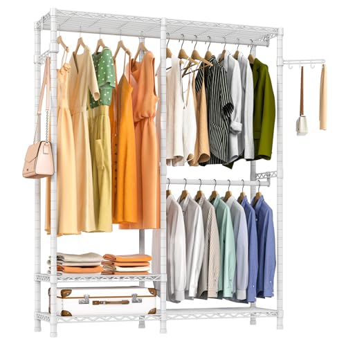 Heavy Duty Garment Rack, Metal Closet Organizers and Storage Clothing Racks 3 Tiers Adjustable Wire Shelving with 2 Hanger Rods and Side Hooks, 44.7" Lx16.5 Wx76.8 H, Max Load 800LBS, White - color: White, size: A1: 3 Tiers with 2 Rods,44.7"L x 16.5"W x 7