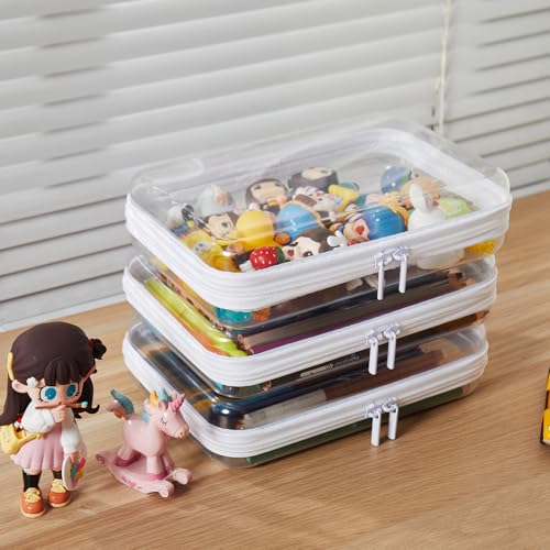 MACOPRO 4 PCS Small Clear Hard Shell Zipper Case, Clear Hard Shell Pencil Case with Zipper, Transparent Pencil Box & Zipper Pouch for School, Office & Art Supplies - size: 4Pcs-Small