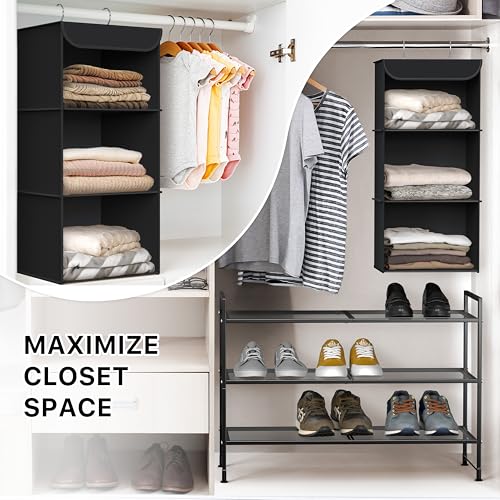 Simple Houseware 3-Shelf Hanging Closet Organizer, Fabric Storage Shelves with 57L Capacity, Black - color: Black