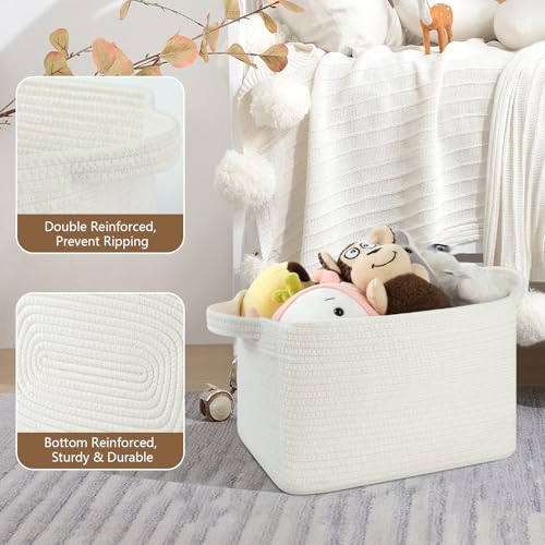 OIASKET Storage Basket for Organizing, Woven Baskets for Storage, Rectangle Decorative Baskets for Shleves, Closet, Toys, Books, Nursery Organizer Bins - Pack of 3 (White, 13"x9.85"x8.7") - color: White, size: 13"x9.85"x8.7"