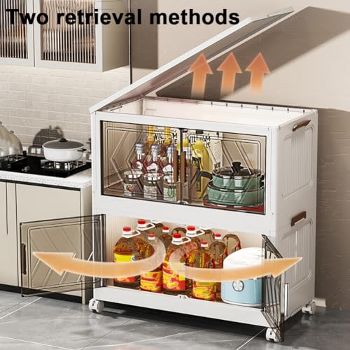 ETOYA 4-Tier Stackable Storage Bins with Lids, 23QT Stackable Closet Organizers and Storage with Wheels and Magnetic Doors, Foldable Plastic Storage Containers for Seasonal Clothes, Toys, Tools - color: Transparent