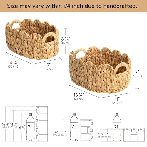 StorageWorks Scalloped Wicker Basket, Woven Baskets for Storage, Rattan Baskets with Handles, Paper Rope Basket for Organizing and Decor, 2 Pack - color: Natural(Water Hyacinth), size: 16¼" L x 11" W x 7" H