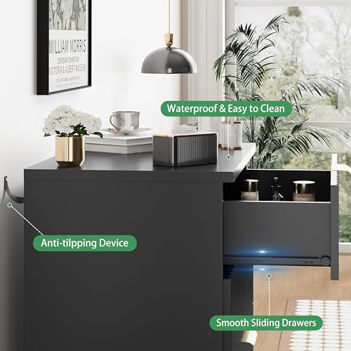 Fluted Dresser for Bedroom with 3 Drawers, 24" Wide Modern Chest of Drawers with Metal Handle, Wooden Dresser TV Stand, Wood Closet Clothes Storage Drawer Organizer for Living Room, Hallway, Black - color: Black, size: 13.8"D x 23.6"W x 30.5"H (3 Drawers)