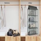 Closet Handbag Purse Holder, Space Saving Hanging Handbag Storage Tote Bag Organizer Holder with 4 Large Heavy-Duty Mesh Shelves for Wardrobe Closet(Gray) - color: Grey