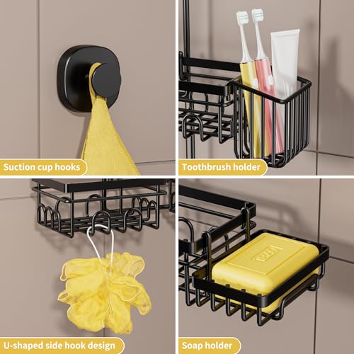DAOYA Shower Caddy Hanging - Shower Caddy for Handheld Shower Heads with Soap holder, Toothbrush Holder & Suction Hook, Universal 0.82-inch Fit with Non-Slip Rubber Pad, Black - color: Black