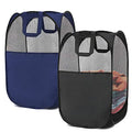 2 pop-up foldable mesh laundry baskets (each with 2 reinforced handles), black + blue… - color: Black + Blue
