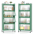 Giantex 5-Tier Kitchen Storage Cabinet, Mobile Microwave Stand with Flip-up PC Doors, Freestanding Kitchen Bakers Rack with 4 Rolling Casters, for Dining Room, Living Room and Study, Green - color: Green