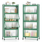 Giantex 5-Tier Kitchen Storage Cabinet, Mobile Microwave Stand with Flip-up PC Doors, Freestanding Kitchen Bakers Rack with 4 Rolling Casters, for Dining Room, Living Room and Study, Green - color: Green