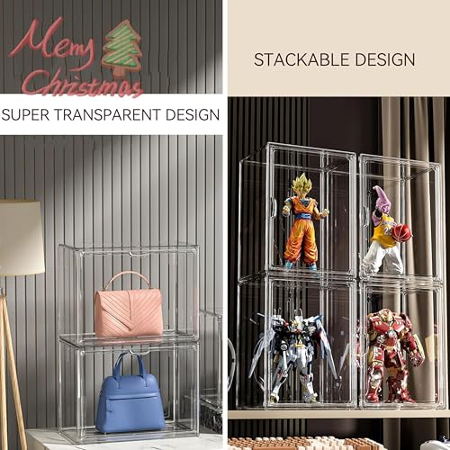 ZLLZUU Clear Stackable Plastic Storage Bins with Lid, Dustproof Book Cosmetic Acrylic Display Cases with Magnetic Door, Large Figures Collectibles Showcase - color: Clear-x-large-1pcs