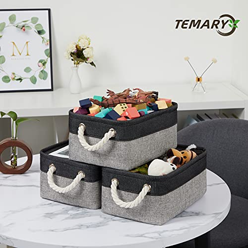Temary Fabric Storage Baskets 6 Pcs Small Cloth Basket for Shelves Collapsible Decorative Storage Organizer Small Canvas Storage Bins with Handles (Black,11.8L x 7.9W x 5.3H inches) - color: Black&grey, size: 11.8L x 7.9W x 5.3H inches (6pcs)