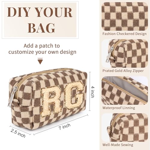 SOIDRAM Checkered Makeup Bag Preppy Cosmetic Bag Bulk Brown Makeup Pouch Personalize Travel Toiletry Bag Organizer Cute DIY Makeup Brushes Storage Bag for Women - color: Brown, size: 6 Pack