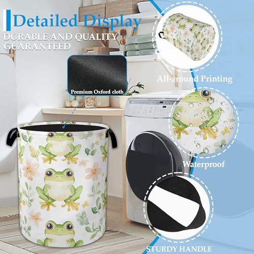 Cartoon Frog Flowers Laundry Hamper Collapsible Laundry Basket Portable Clothes Toy Storage Bin for Bathroom Bedroom Room Decor 16 X 20.8 Inch - color: Cartoon Frog Flowers