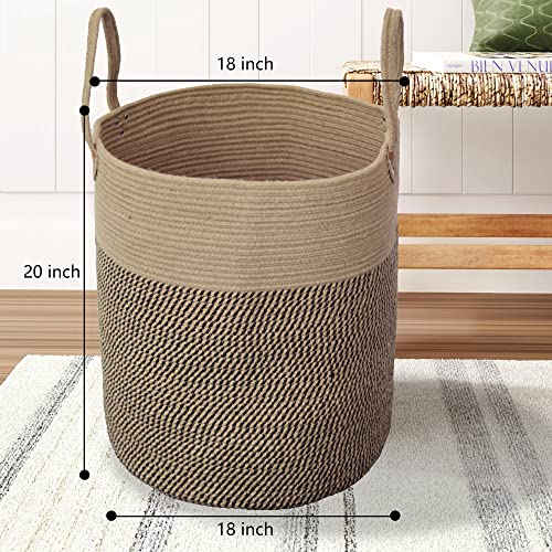 Jute Laundry Hamper Large Woven Rope Storage Basket with Handles 20' Height Tall 83L,Laundry Basket Decorative Basket for Living Room,Pillows,Clothes, 18'Wx20'H - color: Jute/Black Mix-18"Wx20"H