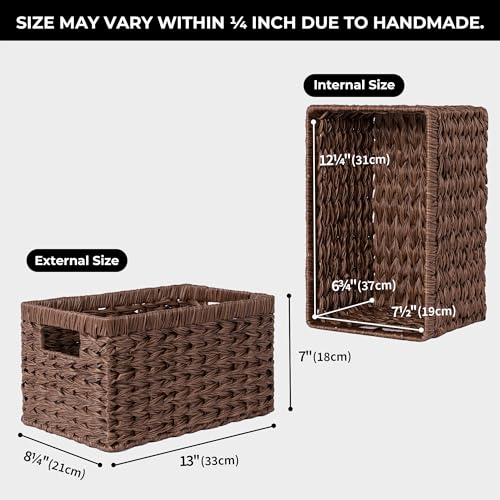 GRANNY SAYS Wicker Storage Baskets for Shelves, Wicker Baskets for Organizing, Waterproof Woven Basket for Pantry, Rectangle Basket for Shlef, Brown, 2-Pack - color: Brown, size: 13"L x 8 ¼"W x 7"H