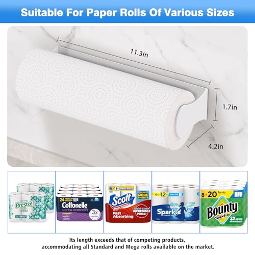 Paper Towel Holder Under Cabinet, White, Adhesive & Wall Mount, Under Counter Paper Towel Rack for Kitchen and Bathroom, Home and Kitchen Decor - color: White