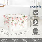 Clastyle Flower Girl Book Storage Basket Spring Summer Floral Women Clothes Organizer Bin Parents Gift Toy Box for Bedroom Shower, Pink Rose, 40x30x30 cm