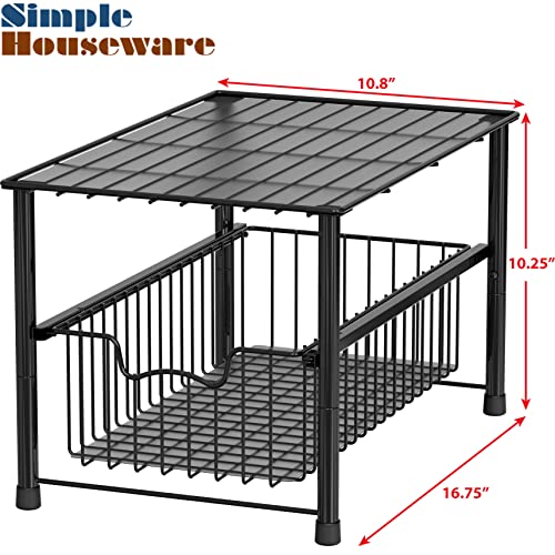 Simple Houseware Stackable Under Sink Cabinet Sliding Basket Organizer Drawer, Black - color: Black