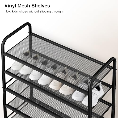 STO STO 5-Tier Shoe Rack with Sturdy Mesh Shelves, Heavy Duty Metal Shoe Organizer for Entryway, Closet, Garage, Front Door, Holds 15 Pairs, Free Standing Shoe Storage Shelf, Adjustable Feet, Black - size: 5-Tier Standard