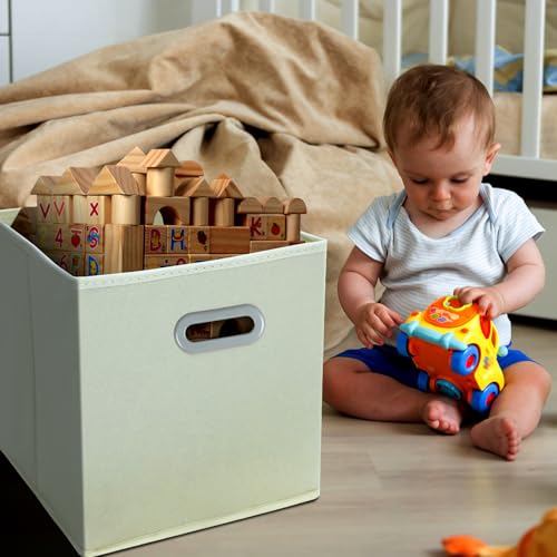 STOREONE Fabric Storage Bins Cubes Baskets Containers-(11X11X11) with Dual Handles Cube Storage Organizer Bins for Shelf Closet, Bedroom Organizers, Foldable Set of 3 (Creamy- White ) - color: Creamy-White, size: 3 pack