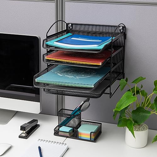 Mind Reader 4-Tier Paper Tray, File Storage, Desktop Organizer, Wall Mountable, File Organization, Metal Mesh, Black - style: 4-Tier
