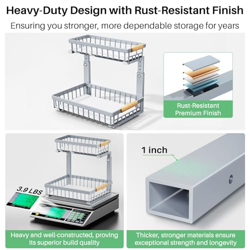 Kitstorack Under Sink Organizer, 2 Tier Under the Sink Storage, Slide out Pull out Cabinet Organizer Shelf, Metal Sliding Drawer for Kitchen Bathroom Pantry Closet Organization Rack, Grey, 2 Pack - color: Gray, size: 2 Pack