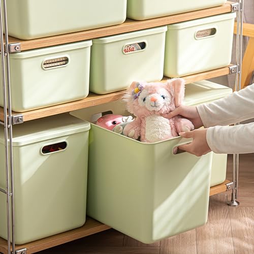 4 pack large plastic White storage bins with Lids, Toy Box Chest with Handle，Organizer Containers Baskets for Baby,Nursery，Shelves，Playroom, Bedroom，Office,Closet，home (Light Green, 4XL) - color: Light Green, size: Set of 4 Extra Large