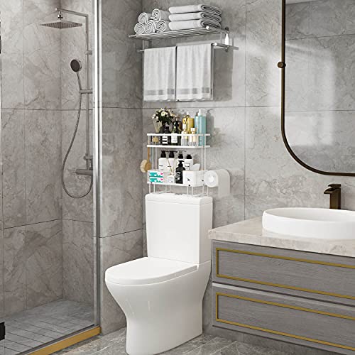 Godboat Bathroom Organizer - Over the Toilet Storage Cabinet, 2-Tier Floating Shelves, Wall Shelf with 2 Hooks & Paper Rack, Cool Accessories & Decor, Gifts for Women, Mothers Day (White) - color: White, size: 2-Tier