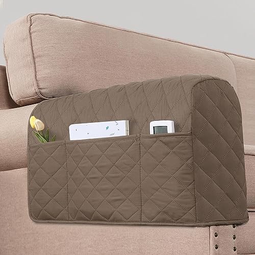 2 Pack Water Resistant Armrest Covers for Chairs and Sofas Couch Arm Covers for Sofa with 3 Pockets for Phone Sofa Arm Protector Washable for Pets, Cats (Taupe) - color: Taupe